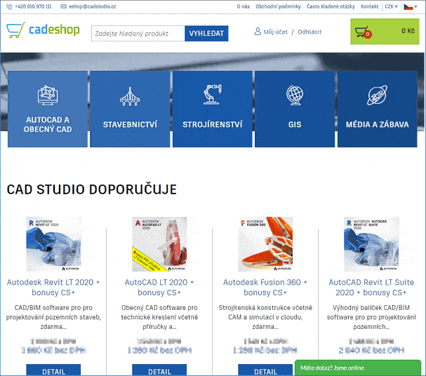CAD eShop home - elektronický obchod - AutoCAD, Revit, Fusion, Inventor